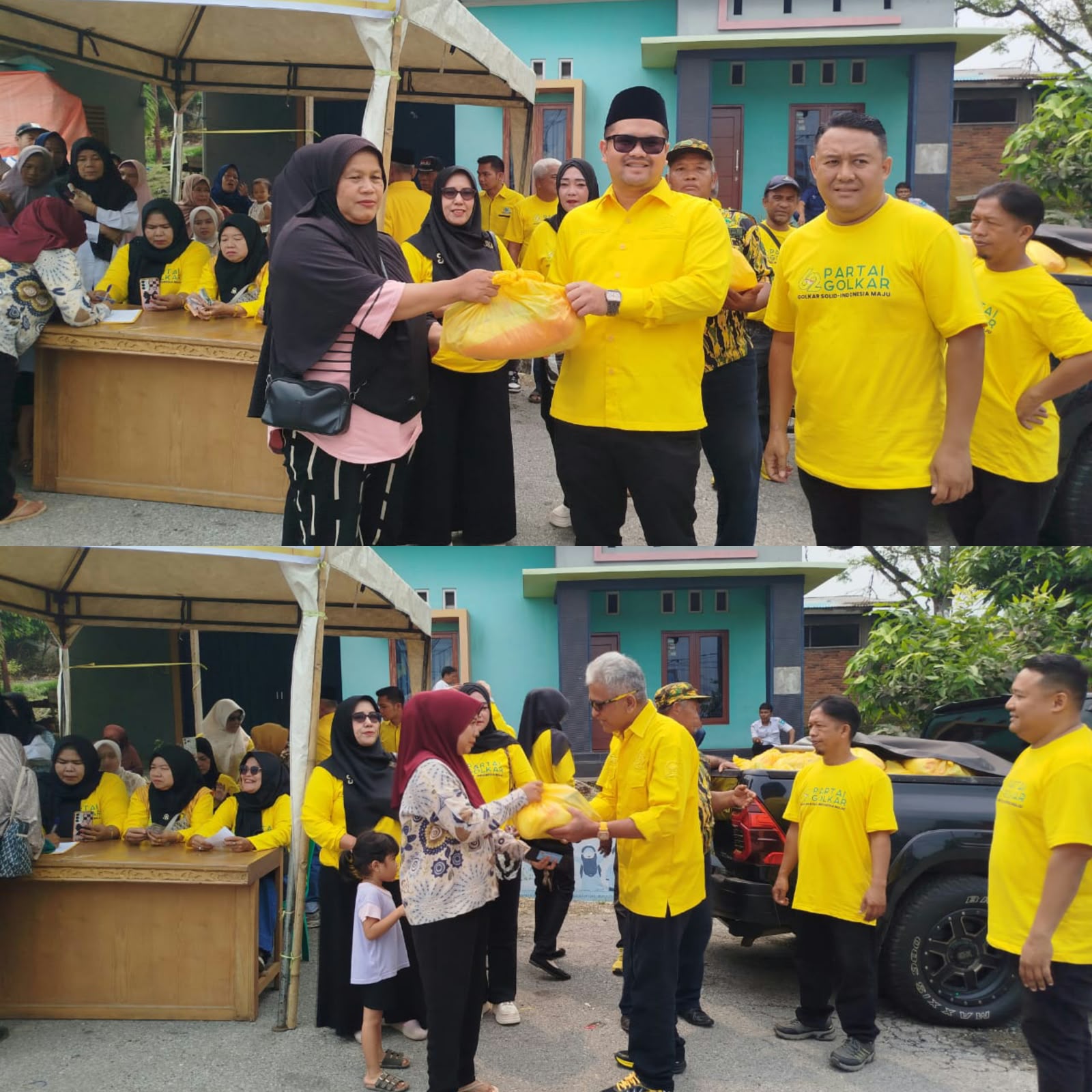 Ketua DPD Golkar Kota Sawahlunto H. Jefrry Hibatullah dan Anggota Fraksi A Sarijanus Kahar membagikan sembako kepada Masyarakat di Kecamatan Barangin, Rabu (21/10/2026)